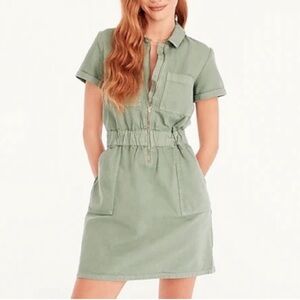 J.CREW Utility Cargo Chino Dress Slate Green Zip-Front Elastic Waist Size 8 NWOT